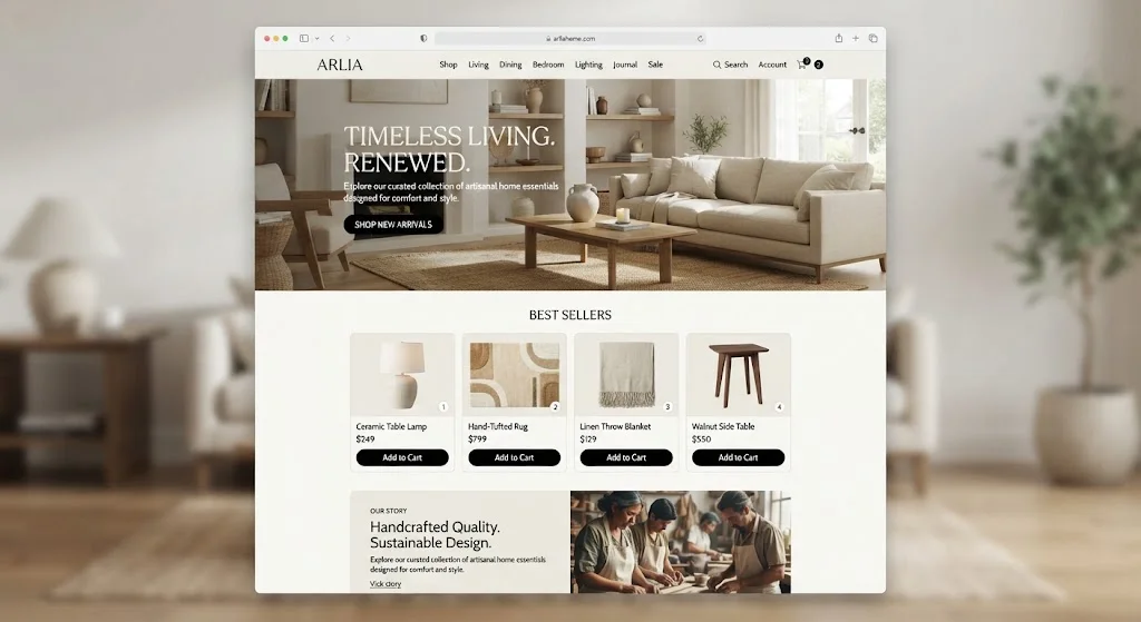 Harbor & Oak home goods ecommerce storefront concept
